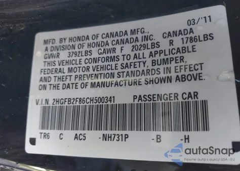 2012 Honda Civic Ex из США, поврежденный, VIN 2HGFB2F86CH500341